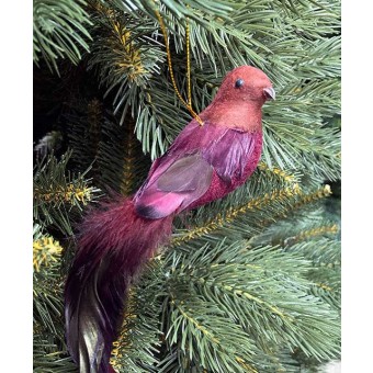 Украшение елочное бордовая птица 23 см