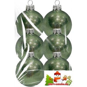 Набор пластиковых шаров Искристый 6,5 см 6шт оливковый