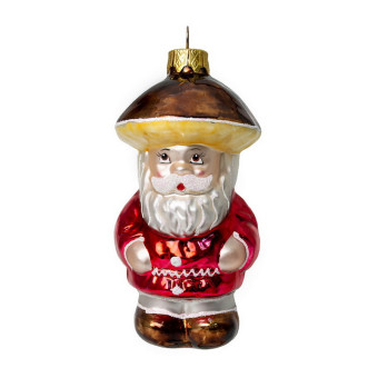 Елочная игрушка стеклянная декорированная Гриб Лесовик 12 см