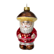 Елочная игрушка стеклянная декорированная Гриб Лесовик 12 см