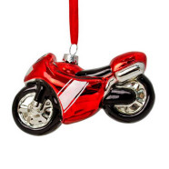 Елочная игрушка стеклянная декорированная Мотоцикл 7 см