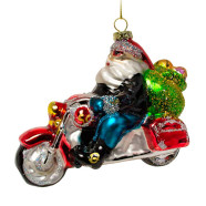 Елочная игрушка стеклянная Санта на мотоцикле 8 см