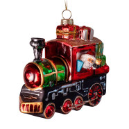 Елочная игрушка стеклянная Поезд с Санта-Клаусом 11 см
