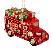 Елочная игрушка стеклянная Новогодняя машина 8 см