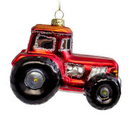 Елочная игрушка стеклянная декорированная Трактор 8 см