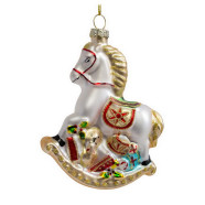 Елочная игрушка стеклянная декорированная Лошадка 11 см