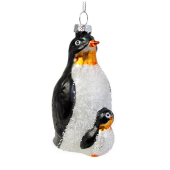 Елочная игрушка стеклянная декорированная Пингвины 11 см