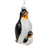 Елочная игрушка стеклянная декорированная Пингвины 11 см