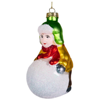 Елочный шар стеклянный Мальчик и снежный ком 11 см