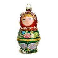 Елочная игрушка стеклянная декорированная Матрёшка 12 см
