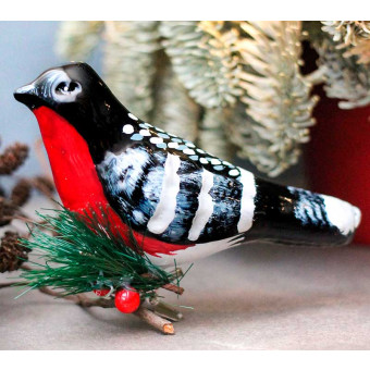 Елочная игрушка стеклянная Снегирь на прищепке 6 см