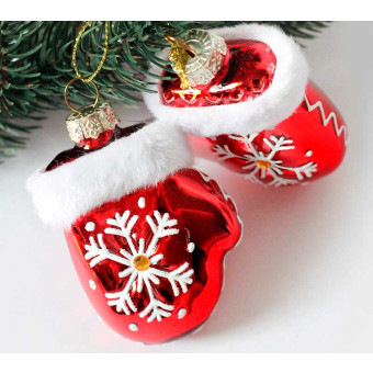 Елочная игрушка стеклянная декорированная Варежки 9 см