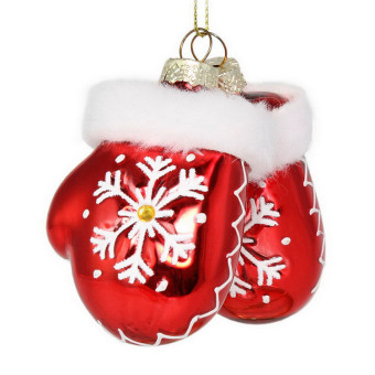 Елочная игрушка стеклянная декорированная Варежки 9 см