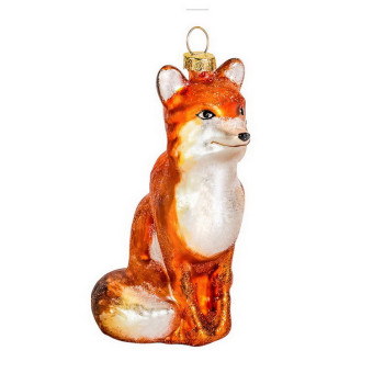 Елочная игрушка стеклянная декорированная Лиса 12 см