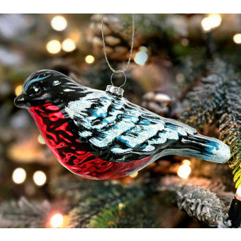 Елочная игрушка стеклянная декорированная Снегирь 7 см