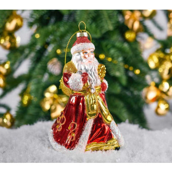 Елочная игрушка стеклянная декорированная Дед Мороз 14 см