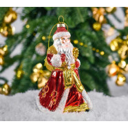 Елочная игрушка стеклянная декорированная Дед Мороз 14 см