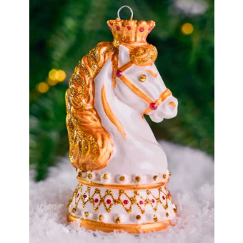 Елочное украшение Шахматный конь белый 9 см