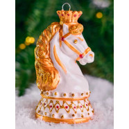 Елочное украшение Шахматный конь белый 9 см