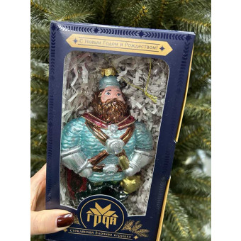 Елочная игрушка стеклянная декорированная Богатырь 14 см