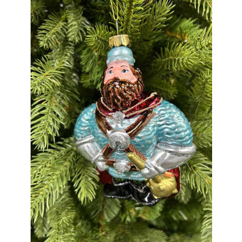Елочная игрушка стеклянная декорированная Богатырь 14 см