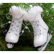 Елочная игрушка стеклянная Белые коньки 9 см Ф-238